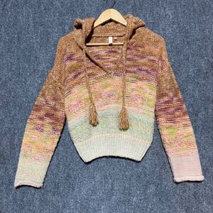 Anthropologie Pilcro Fringed Knit Hoodie Wool Blend Sweater XS Multicolor Boho